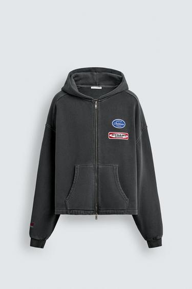 Zara WASHED PATCH HOODIE - Anthracite grey