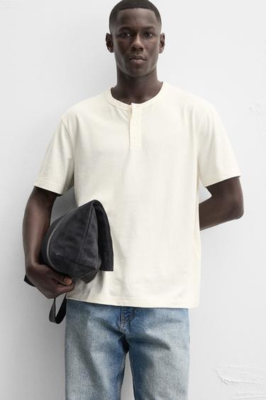 BUTTON NECK T-SHIRT - Ecru by Zara