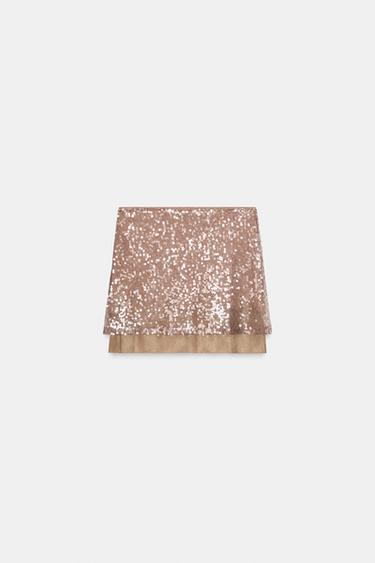 MINI-JUPE PAILLETTES MAILLE DENTELLE - Vison de Zara - Image 6