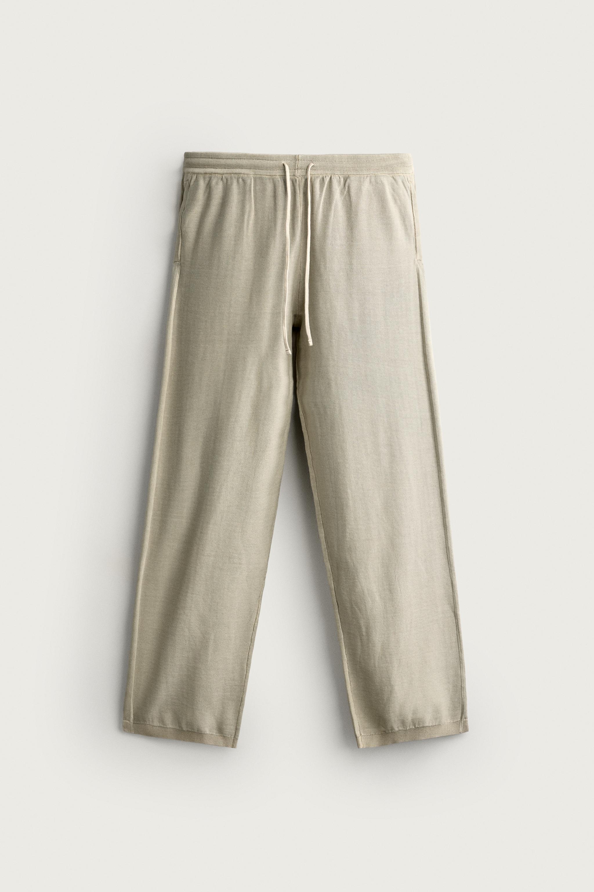 COTTON KNIT RELAXED-FIT PANTS — Light gray