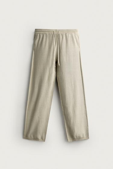 COTTON KNIT RELAXED FIT PANTS — Light gray 1