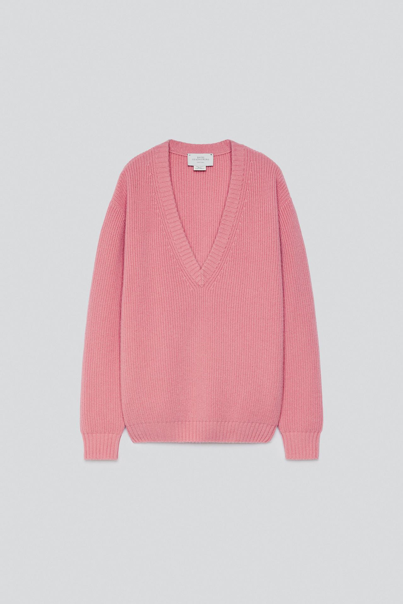 100% CASHMERE V-NECK JUMPER — Pink