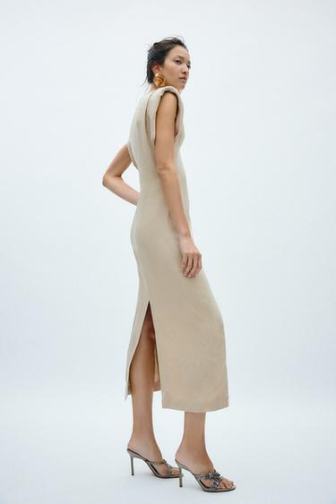 ROBE À ÉPAULETTES EN MÉLANGE DE LIN ZW COLLECTION - Marron clair de Zara - Image 2