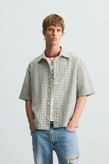 Zara BOXY FIT PLAID SHIRT - Blue