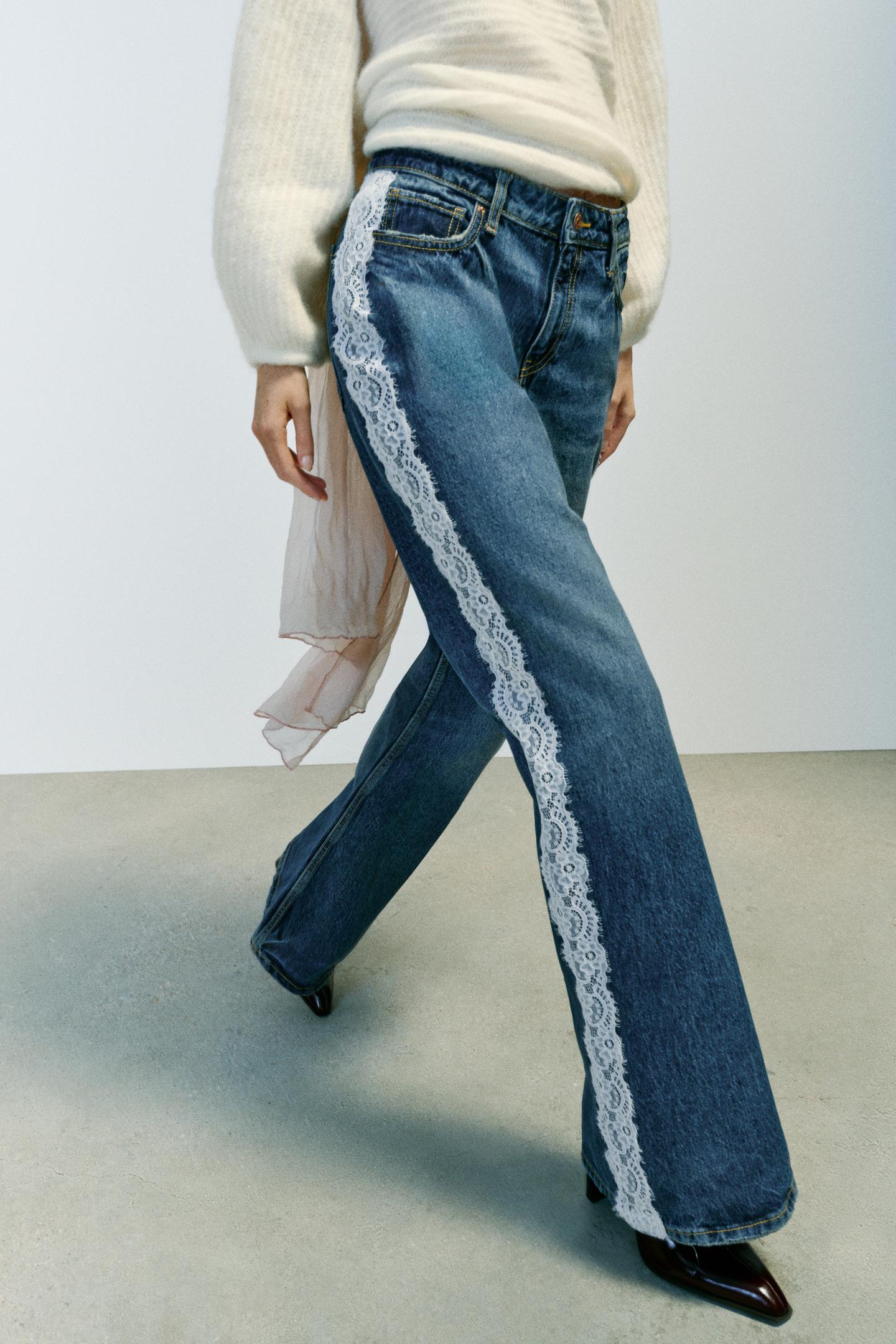 Женские джинсы Zara Z1975 High-Rise Side-Lace Bootcut, цвет: Синий — фото 2