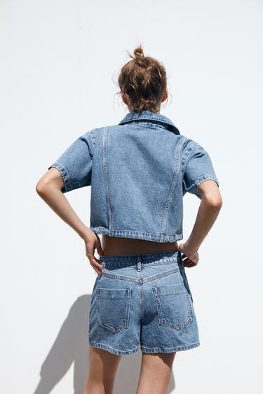 Zara Z1975 WRAP DENIM SKORT - Mid-blue