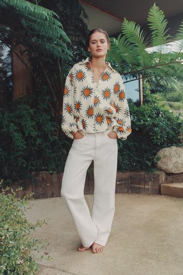 PRINTED BOMBER JACKET - Ecru / Green by Zara