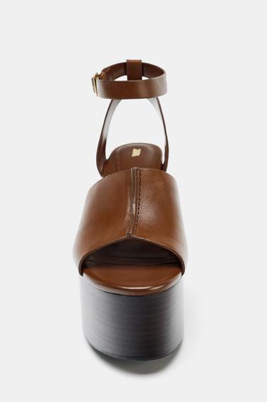 LEATHER WEDGE WITH STRAP - Brown by Zara - Image 6