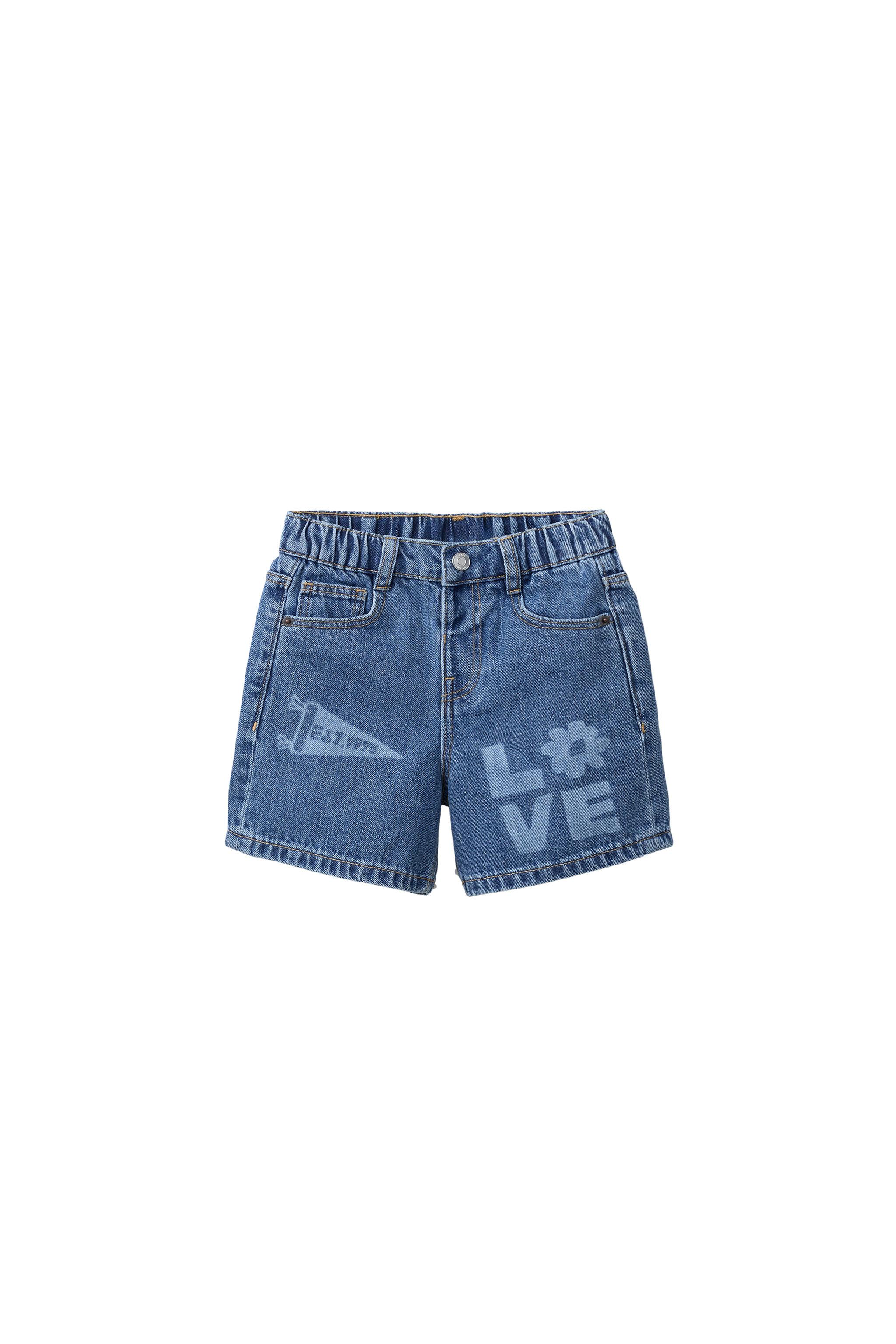 PRINTED DENIM SHORTS - Mid-blue | ZARA United States