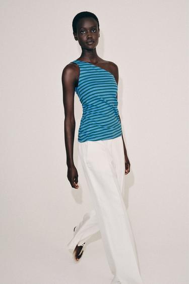 Zara ASYMMETRIC STRIPED TOP - Printed