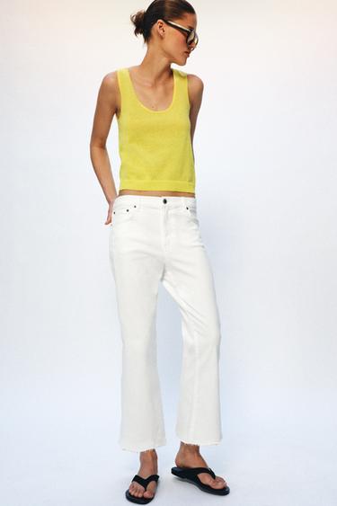 ZW COLLECTION MID-RISE CROPPED FLARE JEANS - White by Zara - Image 3