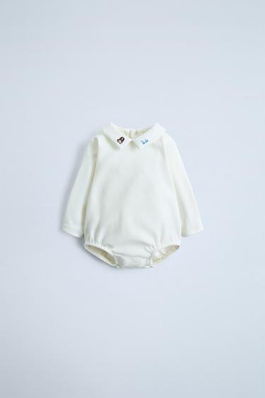 BODY FELPA BORDADOS CUELLO COMBINADO - Blanco roto de Zara