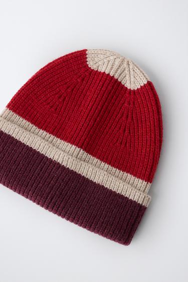 COLORBLOCK KNIT BEANIE — Maroon 2