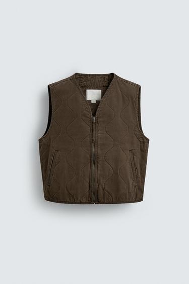 GILET MATELASSÉ SURPIQÛRES - Marron de Zara - Image 6