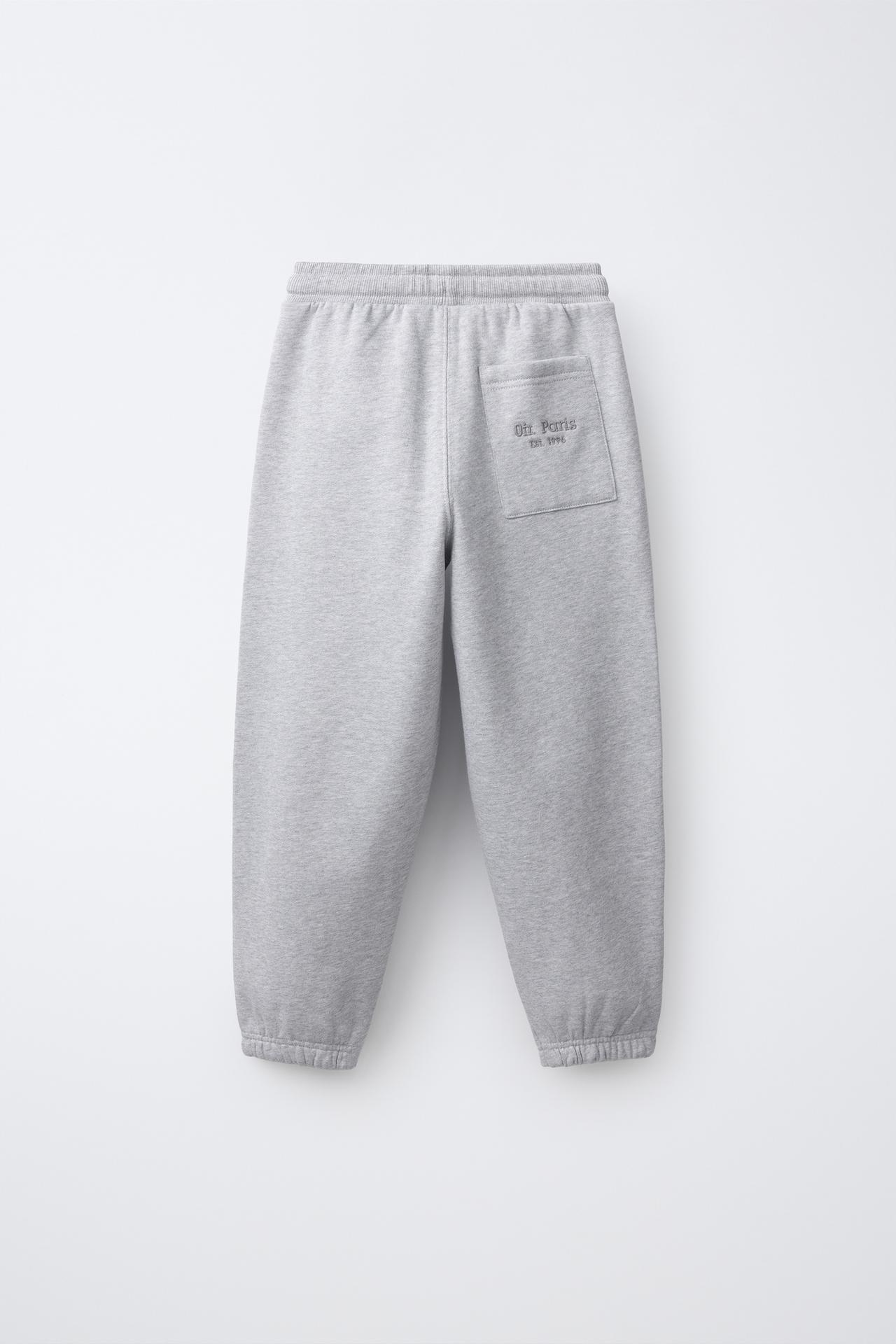 0FR. PARIS X ZARA EMBROIDERED TEXT JOGGER PANTS — Gray marl