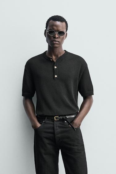 HAUT EN MAILLE COL TUNISIEN - Noir de Zara