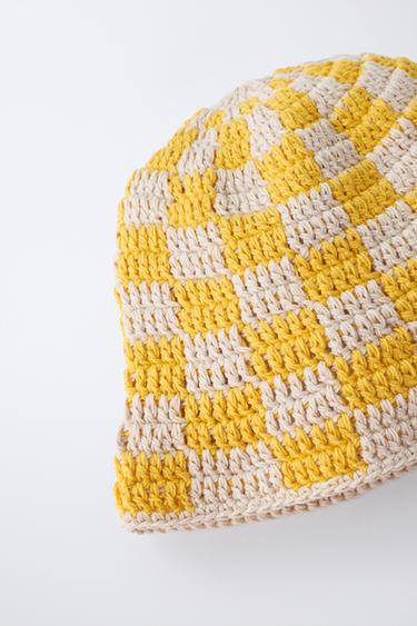 CHAPEAU BOB EN MAILLE CROCHET DAMIER - écru/jaune de Zara - Image 2