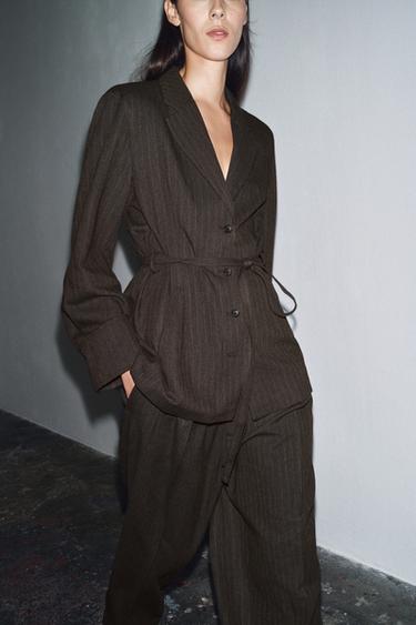 ZW COLLECTION HERRINGBONE DARTED TROUSERS - Brown marl by Zara - Image 4