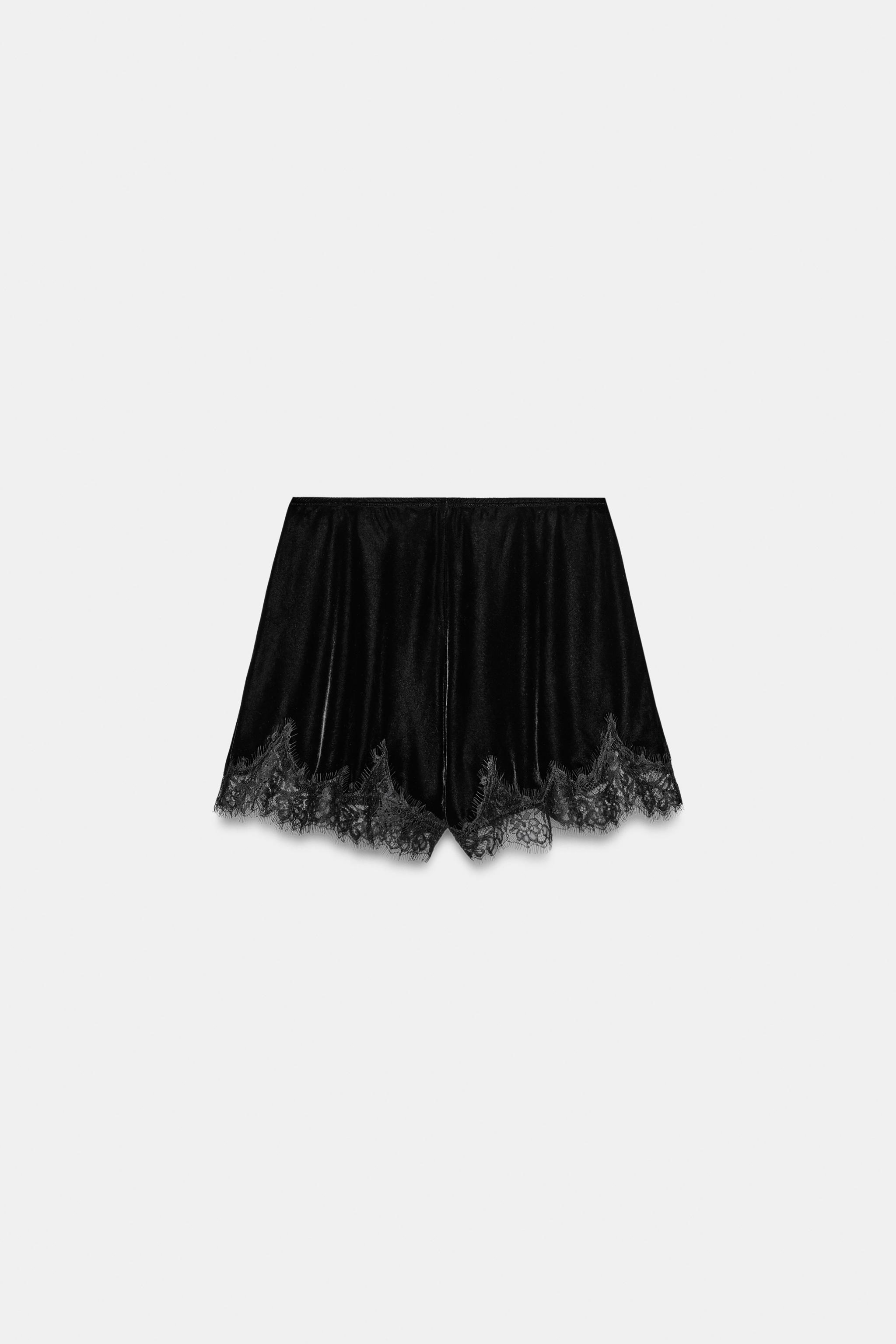BERMUDA DE VELUDO COM RENDA ZW COLLECTION - Preto | ZARA Brasil