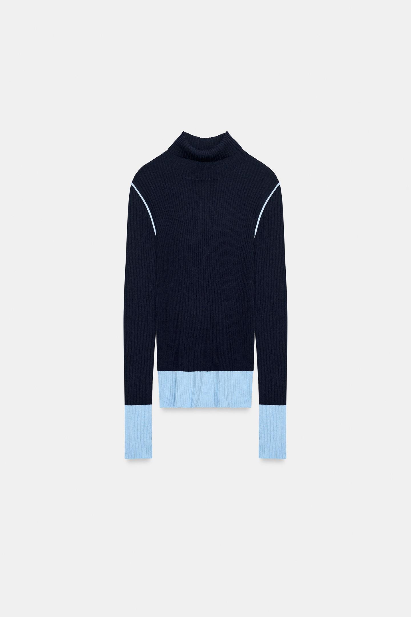 Женский свитер Zara Ribbed Knit, цвет: Тёмно-синий — фото 5