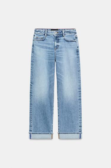 Z.07 RELAXED FIT MID-WAIST JEANS WITH TURN-UP HEMS - Mid-blue by Zara