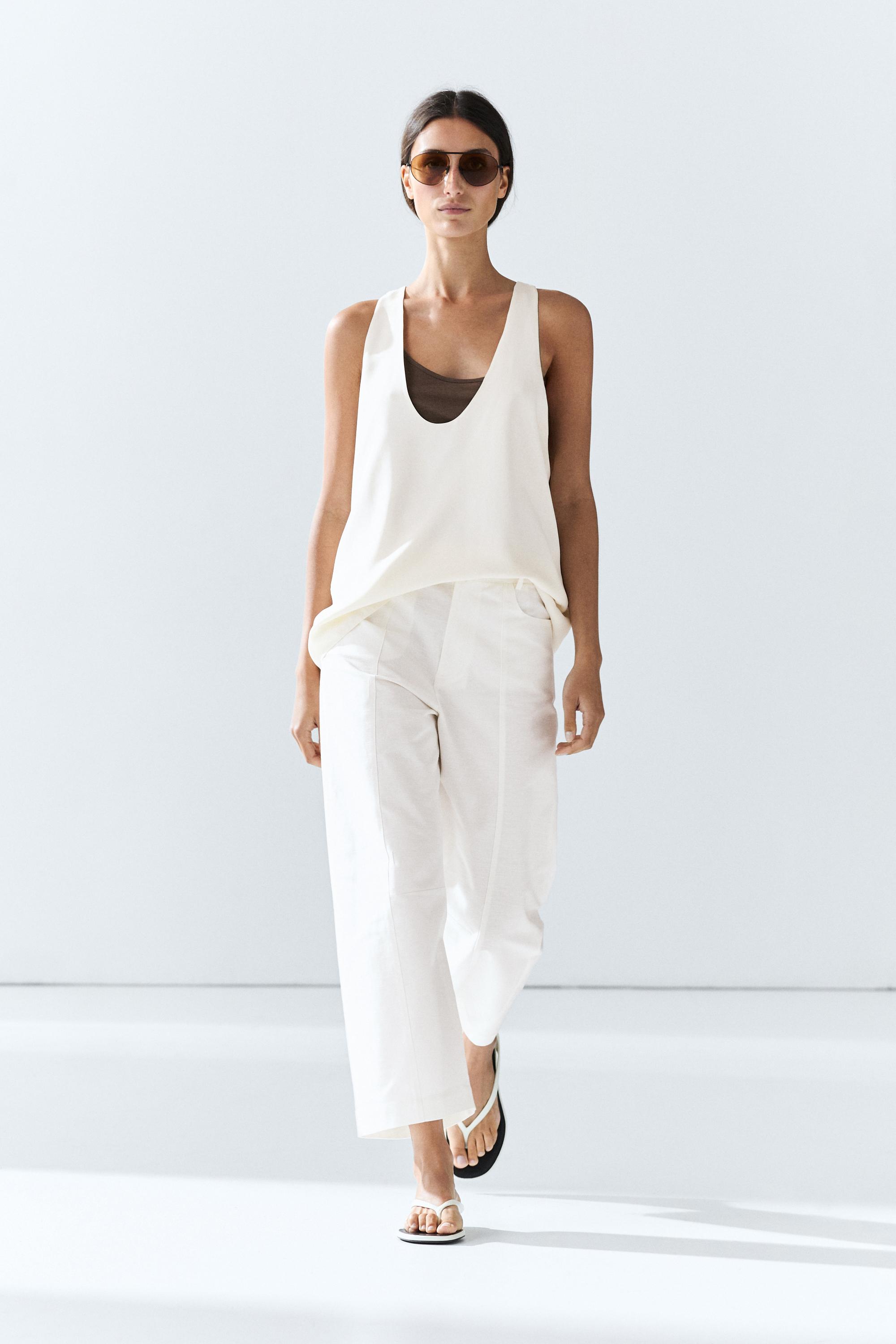Cotton linen blend barrel fit pants — Oyster-white