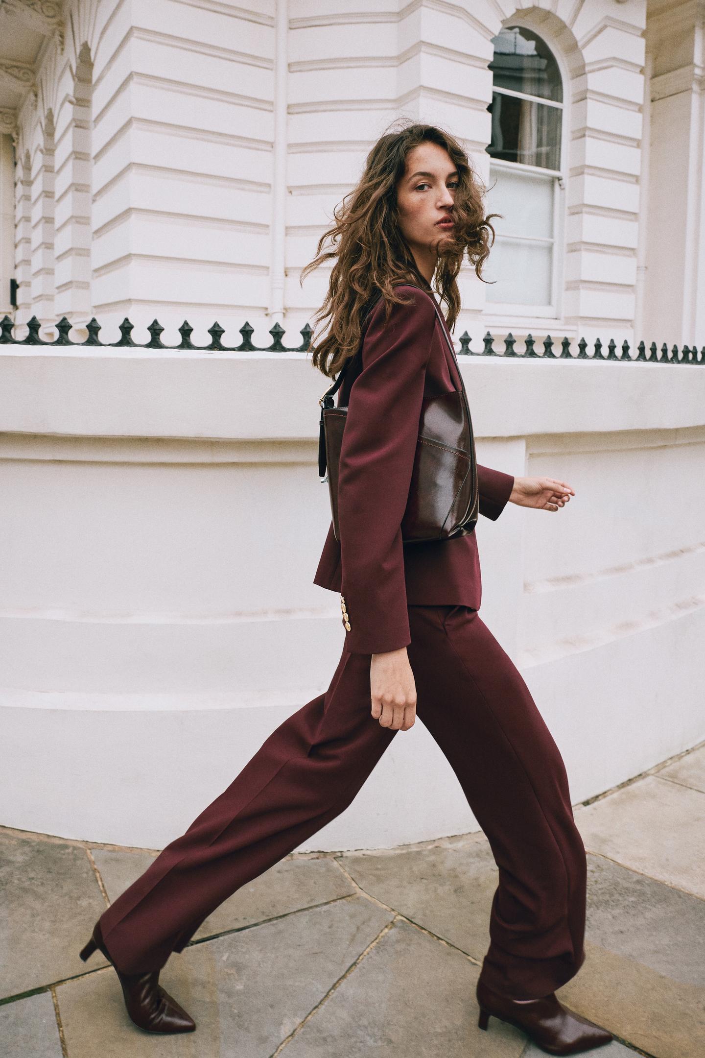 Женские брюки Zara High-Rise Straight-Leg, цвет: Бордовый — фото 3