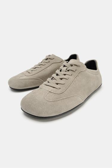 SPORTY SPLIT SUEDE FLAT SHOES - Khaki Green by Zara - Image 4