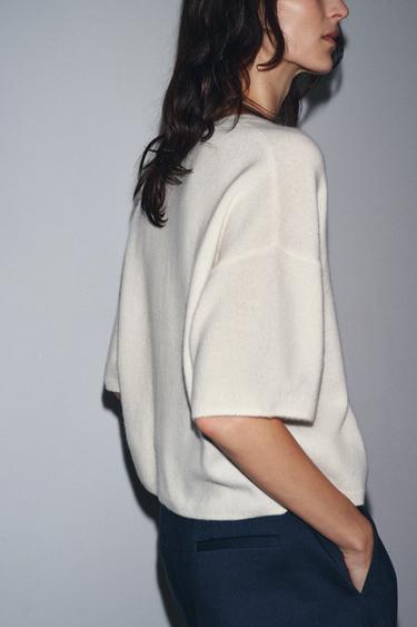 100% WOOL OVERSIZE SWEATER - Ecru by Zara - Image 4