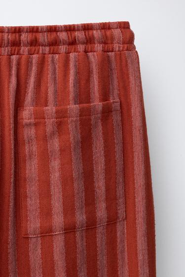 RUSTIC STRIPED LINEN BLEND TROUSERS - Dark red by Zara - Image 3