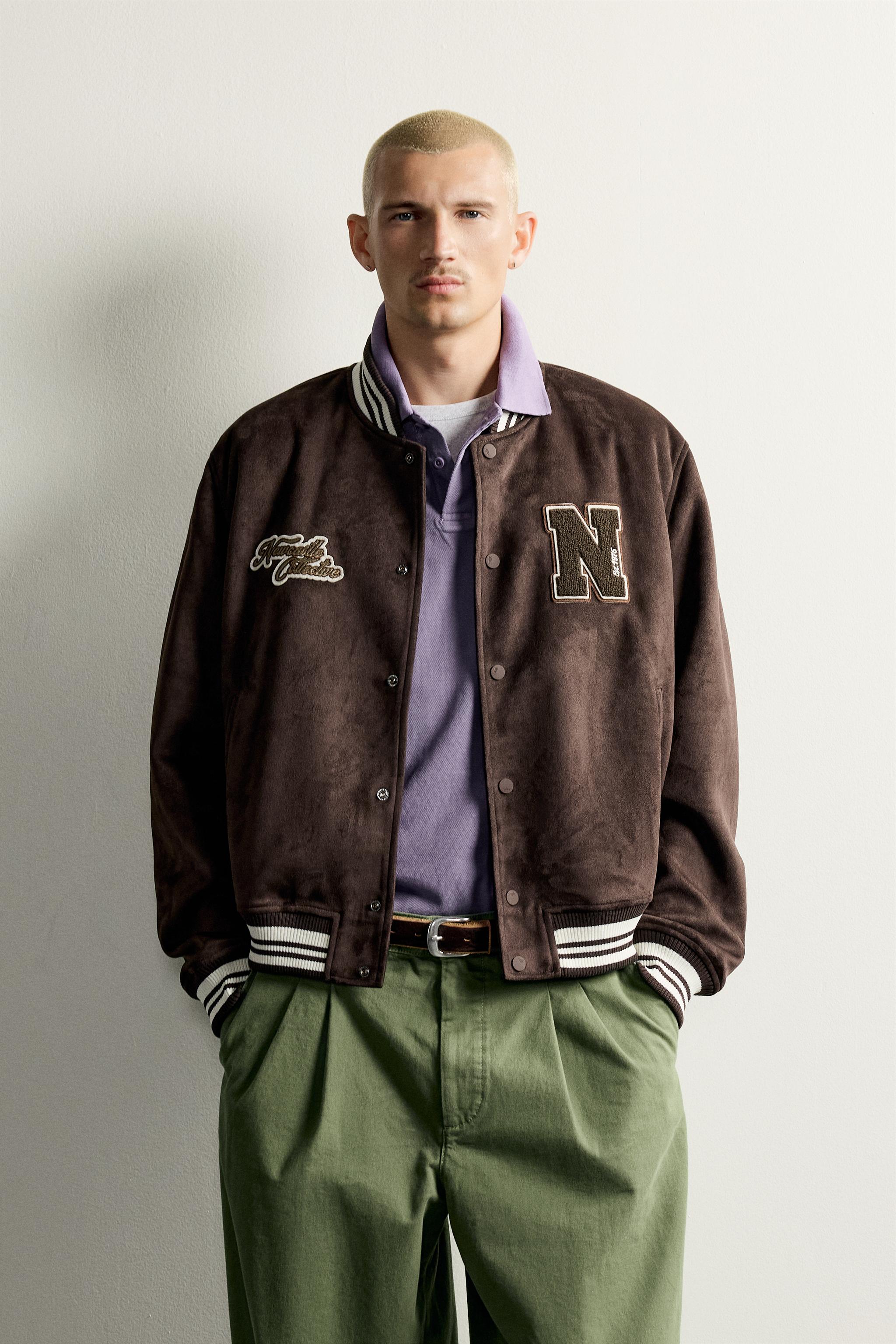 FAUX-SUEDE PATCH BOMBER JACKET