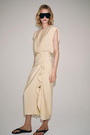 ZW COLLECTION MIDI DRESS WITH RUFFLES - Mid-ecru by Zara