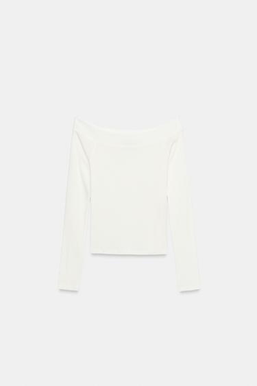 CAMISETA ALGODÓN CUELLO BARCO - Blanco roto de Zara