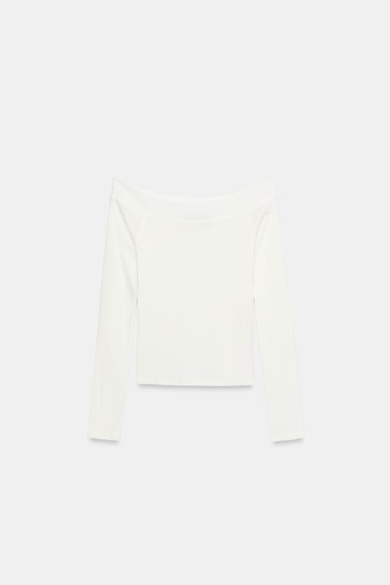 CAMISETA ALGODÓN CUELLO BARCO - Blanco roto de Zara - Imagen 0