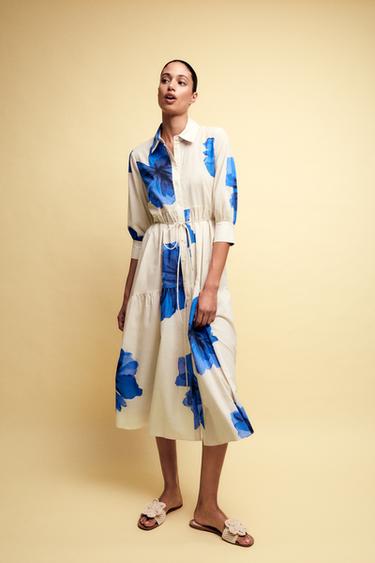 فستان مطبع ZW COLLECTION - أزرق فاقع الخاص بـ Zara