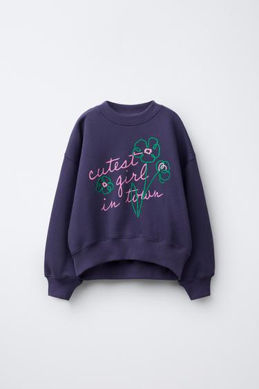 SWEATSHIRT WITH EMBROIDERED SLOGAN - Bluish by Zara