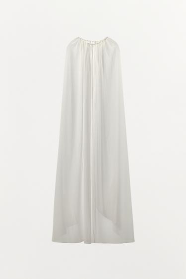 Zara ASYMMETRIC LONG CAPE - Ecru
