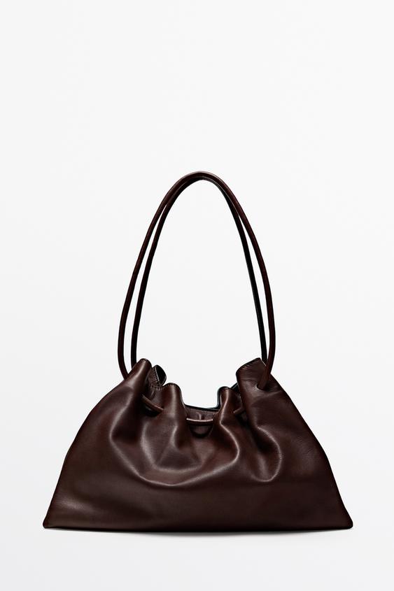 Nappa leather ruffled bag - Brown | ZARA United States