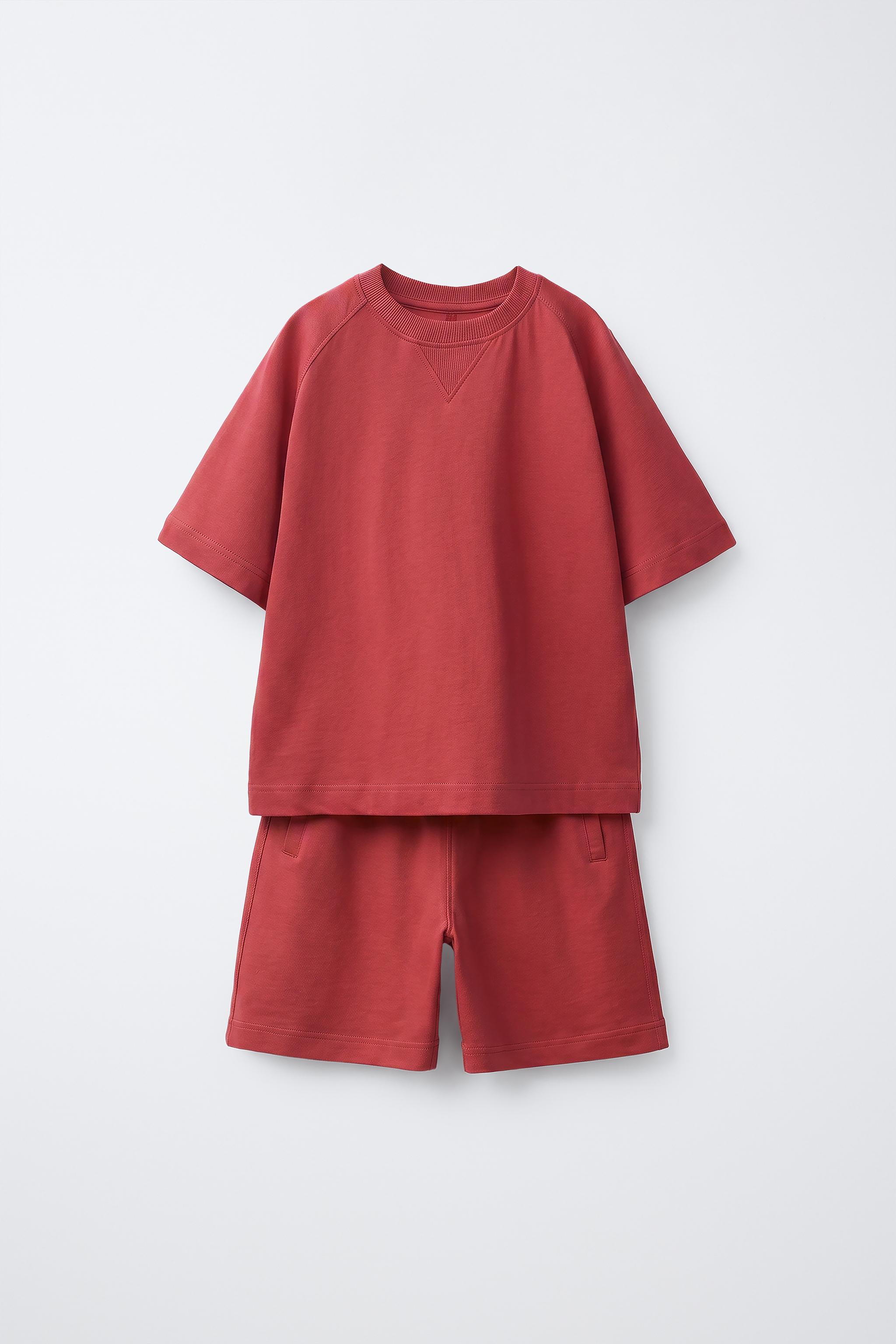 T-SHIRT AND SHORTS SET — Mid-red