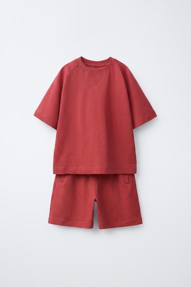 T-SHIRT AND BERMUDA SHORTS SET - Mid-red by Zara