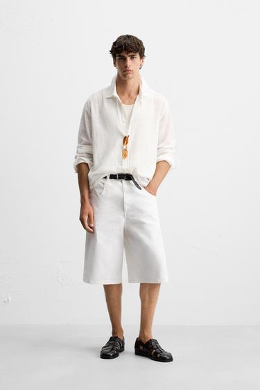 CAMISA JACQUARD AOS QUADRADOS - Branco da Zara