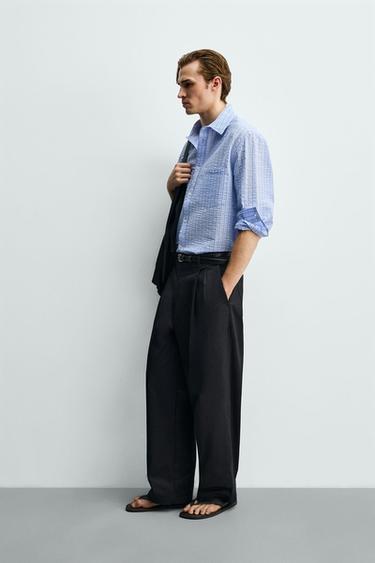 CREASED-EFFECT STRIPED SHIRT - Sky blue by Zara - Image 3