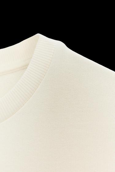 Zara RUSTIC SHORT SLEEVE SWEATSHIRT - Ecru