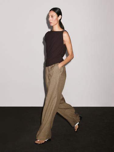 Zara Flowing 100% linen trousers - Beige - Image 0