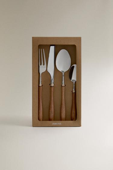 ENSEMBLE COUVERTS MANCHE BOIS ACACIA (LOT DE 4) - Beige clair de Zara - Image 3