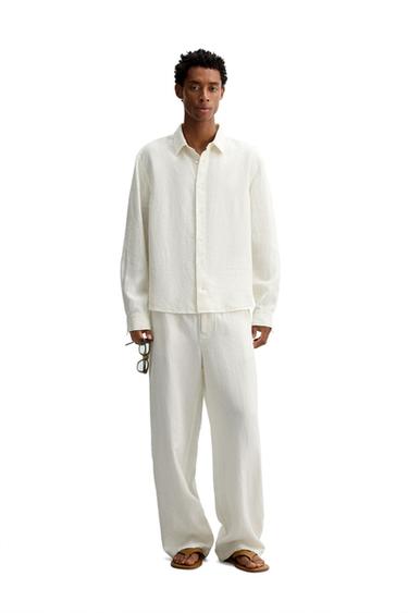 RELAXED FIT 100% HEMP SHIRT - Oyster-white by Zara