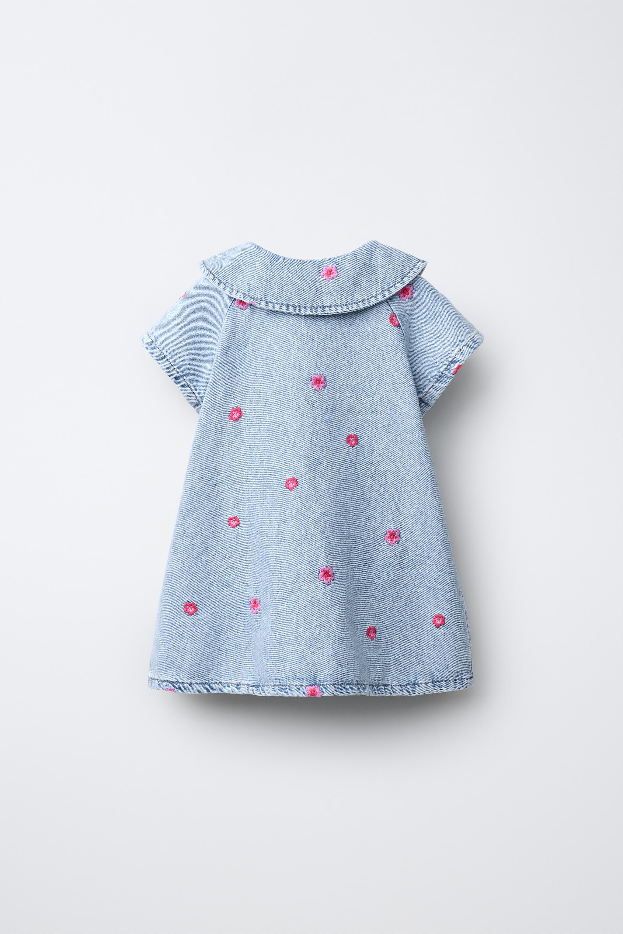 EMBROIDERED FLORAL DENIM DRESS