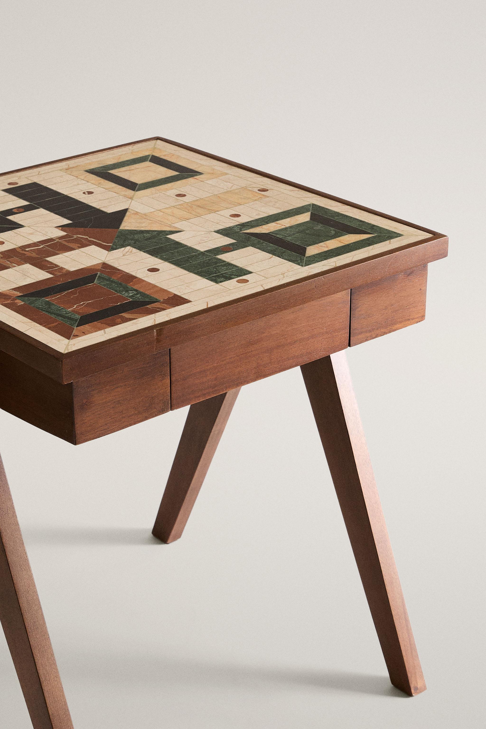 MARBLE PARCHEESI BOARD SIDE TABLE