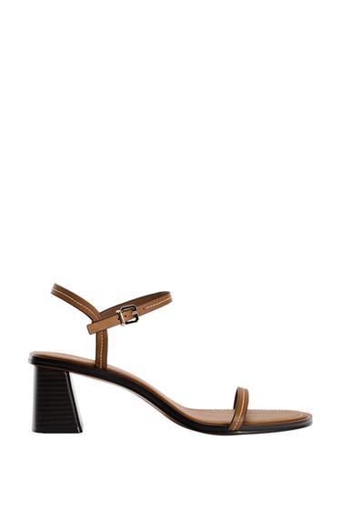 TOPSTITCHED HIGH-HEEL LEATHER SANDALS