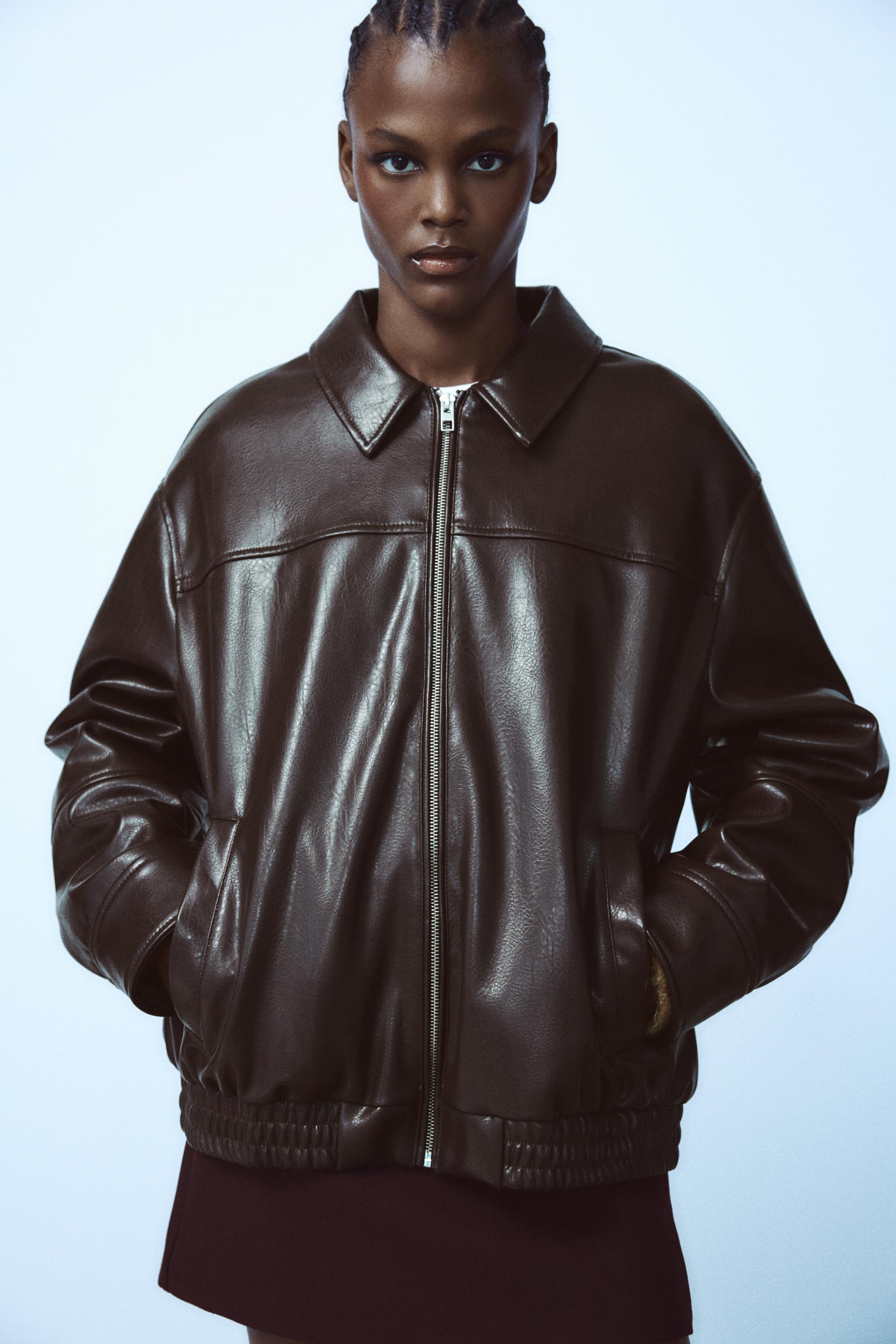 LEATHER EFFECT BOMBER JACKET